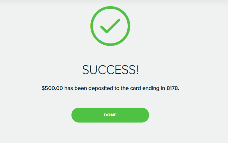 MoneyPak Deposit Success - $500 has been successfully deposited to the card - official-moneypak.com